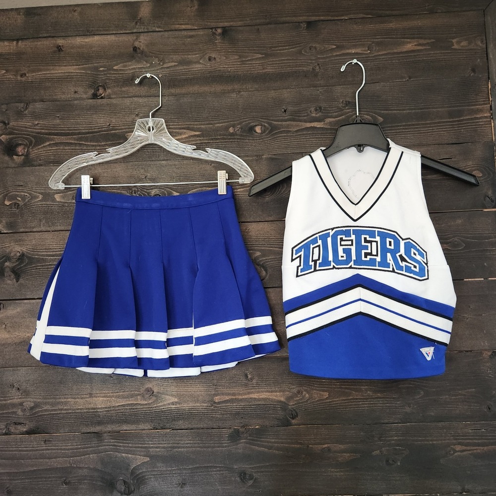 Varsity Spirit Tigers Cheerleader Uniform Set Blue White 34 Pleated Skirt